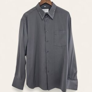 IL Canto Men's Dress Shirt Olive Gray Italian Designer Size 17.5 Wool Skin Twill